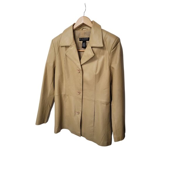 Vintage Dialogue Women's Brown Tan 100% Leather Jacket Size M Classic Style - Picture 4 of 16